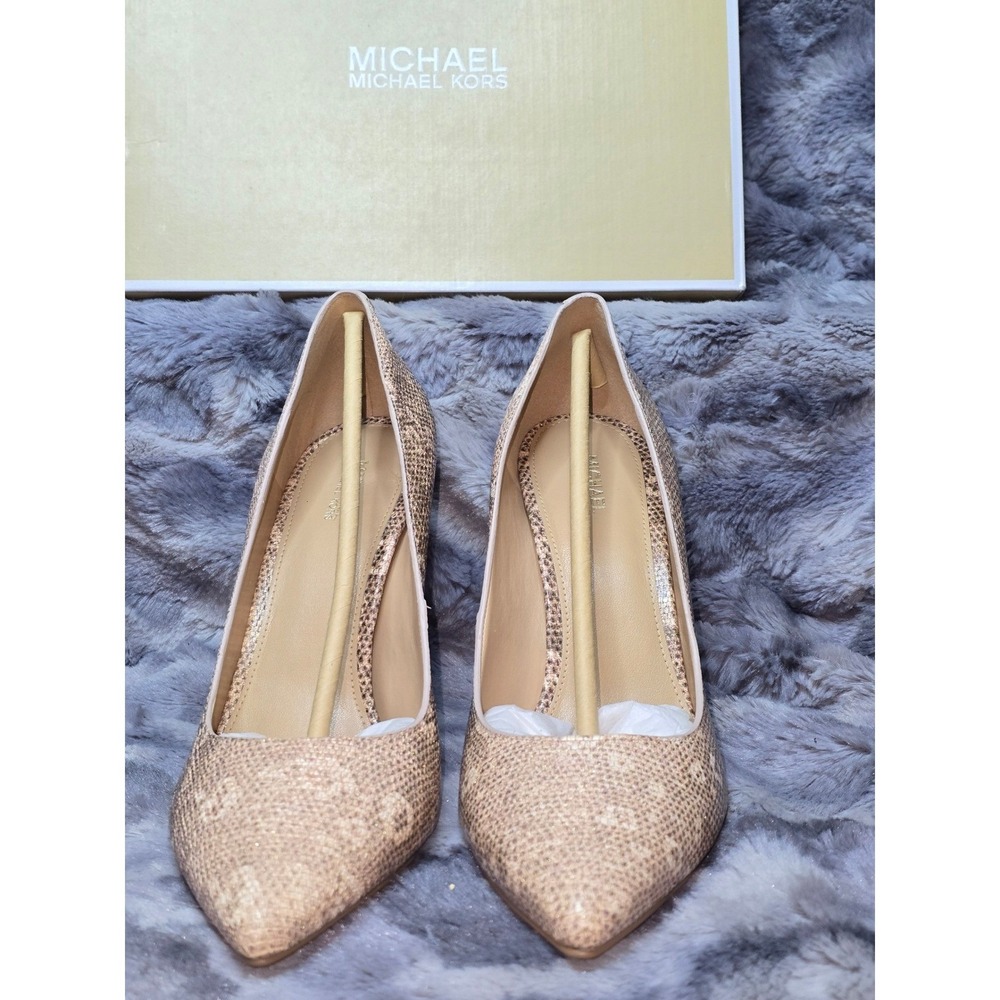 NWB Michael Kors Claire Pump Embossed Leather Snake Print‎ Heels Oyster US 9.5 - Picture 2 of 8